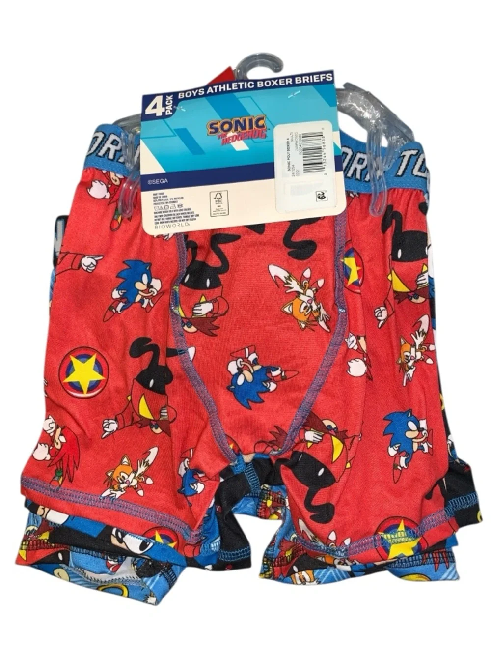 -NWT-SEGA Classic Sonic the Hedgehog Print Boys Athletic Boxer Briefs 4 Pk Sz 4
